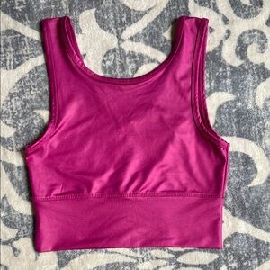 Pink Sports Bra with Scoop Neckline and Wide Straps